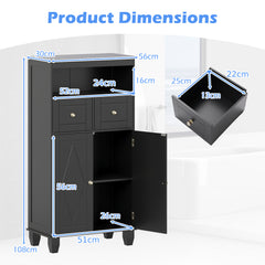 Bathroom Floor Storage Cabinet with Doors and Shelves-Black