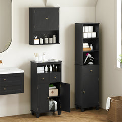 Bathroom Floor Storage Cabinet with Doors and Shelves-Black