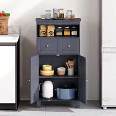 Bathroom Floor Storage Cabinet with Doors and Shelves-Gray