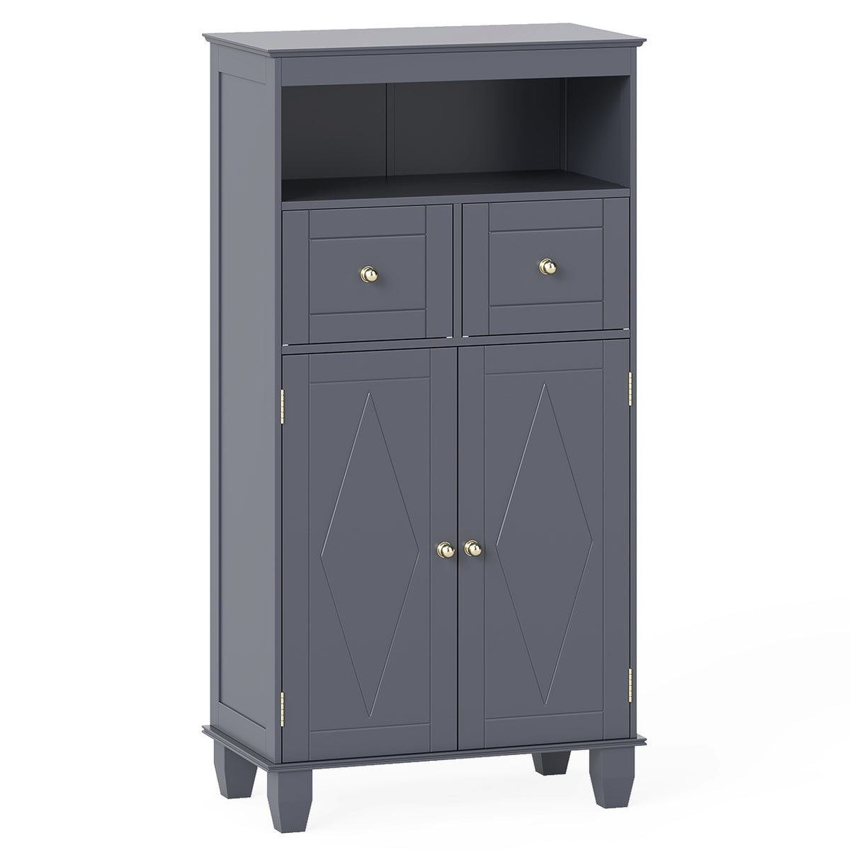 Bathroom Floor Storage Cabinet with Doors and Shelves-Gray