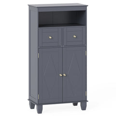 Bathroom Floor Storage Cabinet with Doors and Shelves-Gray