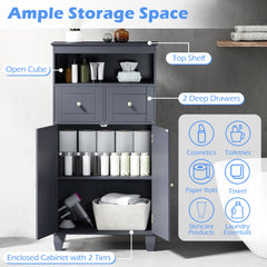Bathroom Floor Storage Cabinet with Doors and Shelves-Gray