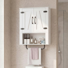 Bathroom Wall Cabinet Farmhouse Wall Mounted Organizer with 2 Barn Doors-White