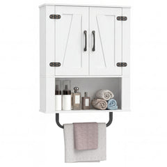 Bathroom Wall Cabinet Farmhouse Wall Mounted Organizer with 2 Barn Doors-White
