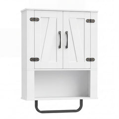 Bathroom Wall Cabinet Farmhouse Wall Mounted Organizer with 2 Barn Doors-White