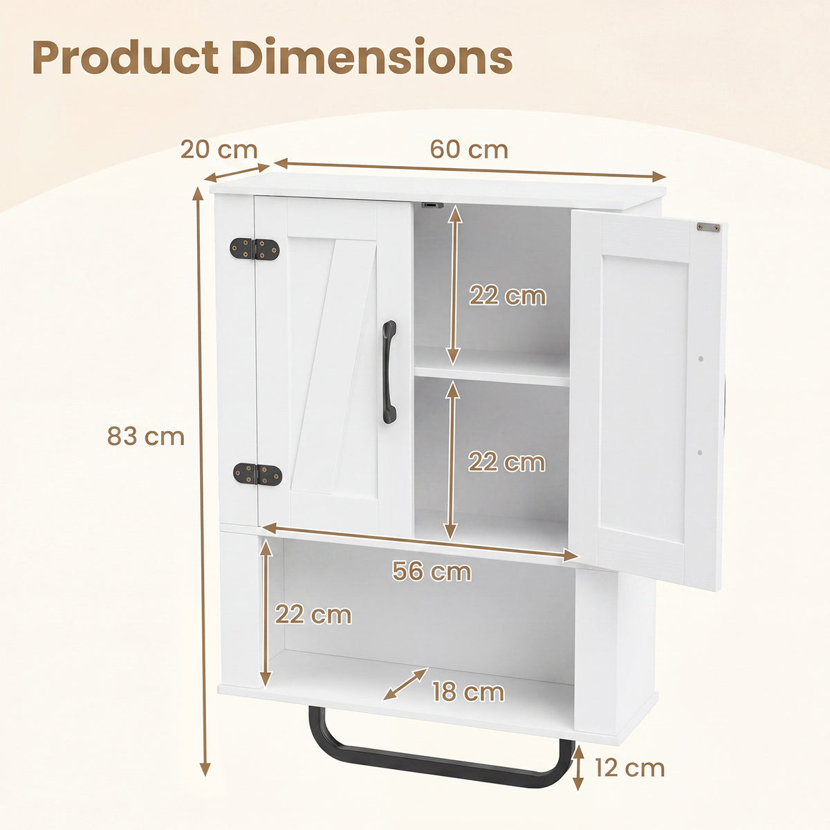 Bathroom Wall Cabinet Farmhouse Wall Mounted Organizer with 2 Barn Doors-White