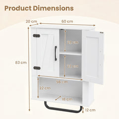 Bathroom Wall Cabinet Farmhouse Wall Mounted Organizer with 2 Barn Doors-White