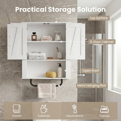 Bathroom Wall Cabinet Farmhouse Wall Mounted Organizer with 2 Barn Doors-White
