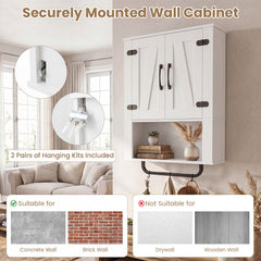 Bathroom Wall Cabinet Farmhouse Wall Mounted Organizer with 2 Barn Doors-White