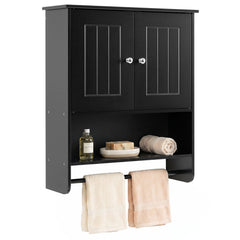 Bathroom Wall Cabinet with 2 Doors Open Shelf and Towel Bar-Black