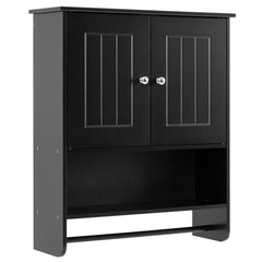 Bathroom Wall Cabinet with 2 Doors Open Shelf and Towel Bar-Black