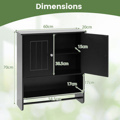 Bathroom Wall Cabinet with 2 Doors Open Shelf and Towel Bar-Black