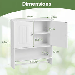 Bathroom Wall Cabinet with 2 Doors Open Shelf and Towel Bar-White