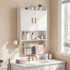 Bathroom Wall Cabinet with Open Shelves and Adjustable Shelf in White