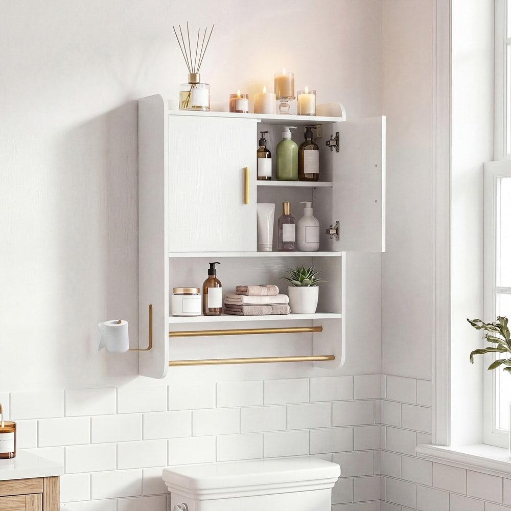 Bathroom Wall Cabinet with Open Shelves and Adjustable Shelf in White