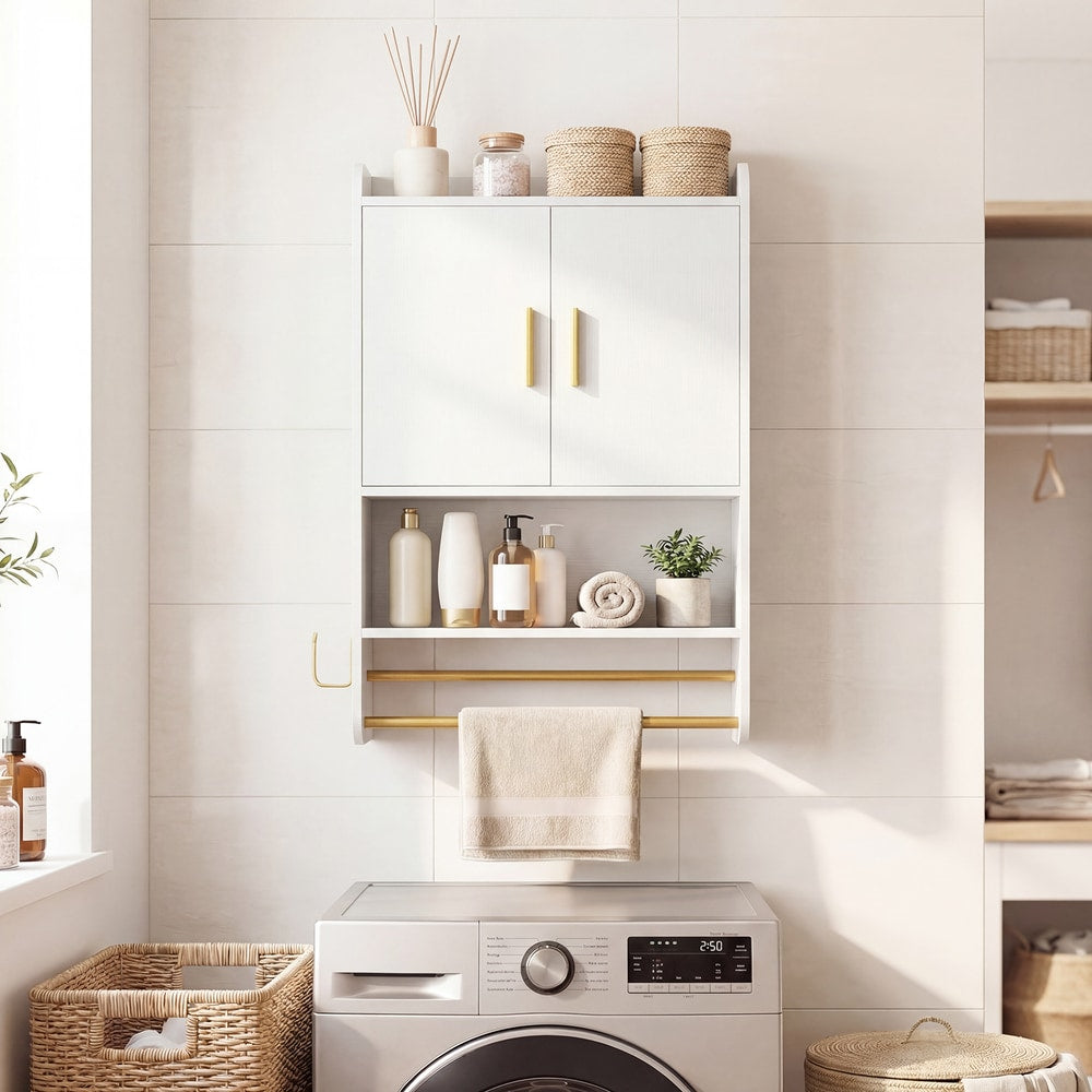 Bathroom Wall Cabinet with Open Shelves and Adjustable Shelf in White