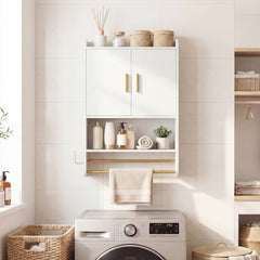 Bathroom Wall Cabinet with Open Shelves and Adjustable Shelf in White