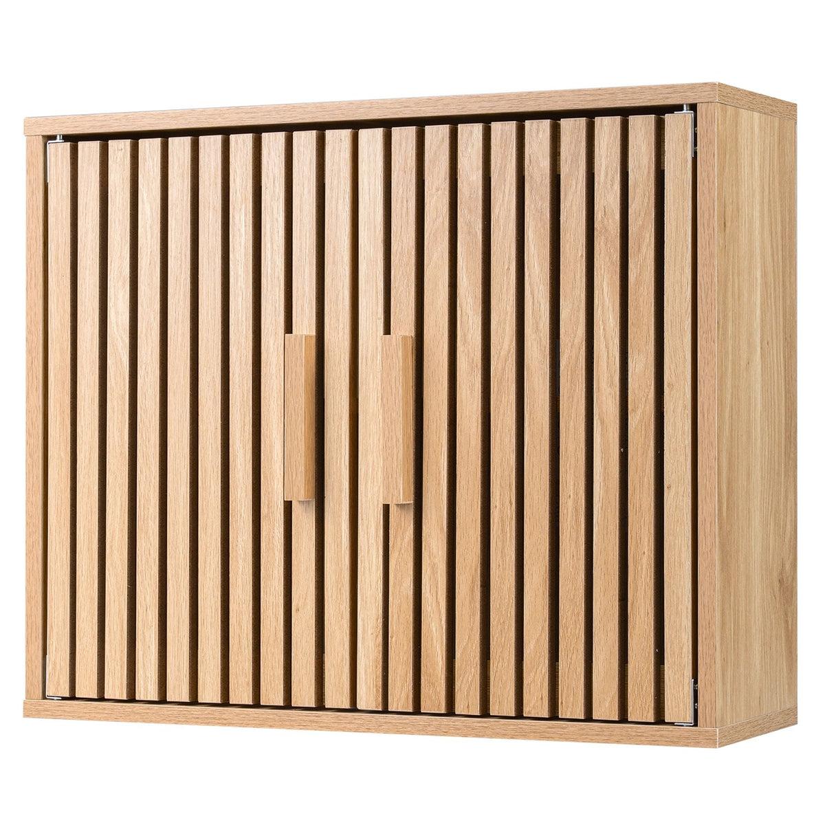 Bathroom Wall Cabinet with Slatted Doors and Adjustable Shelves in Natural, image 4
