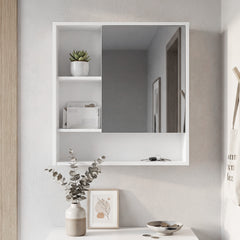 Bathroom Wall Mirror Cabinet with Single Door and 3 Open Shelves-White