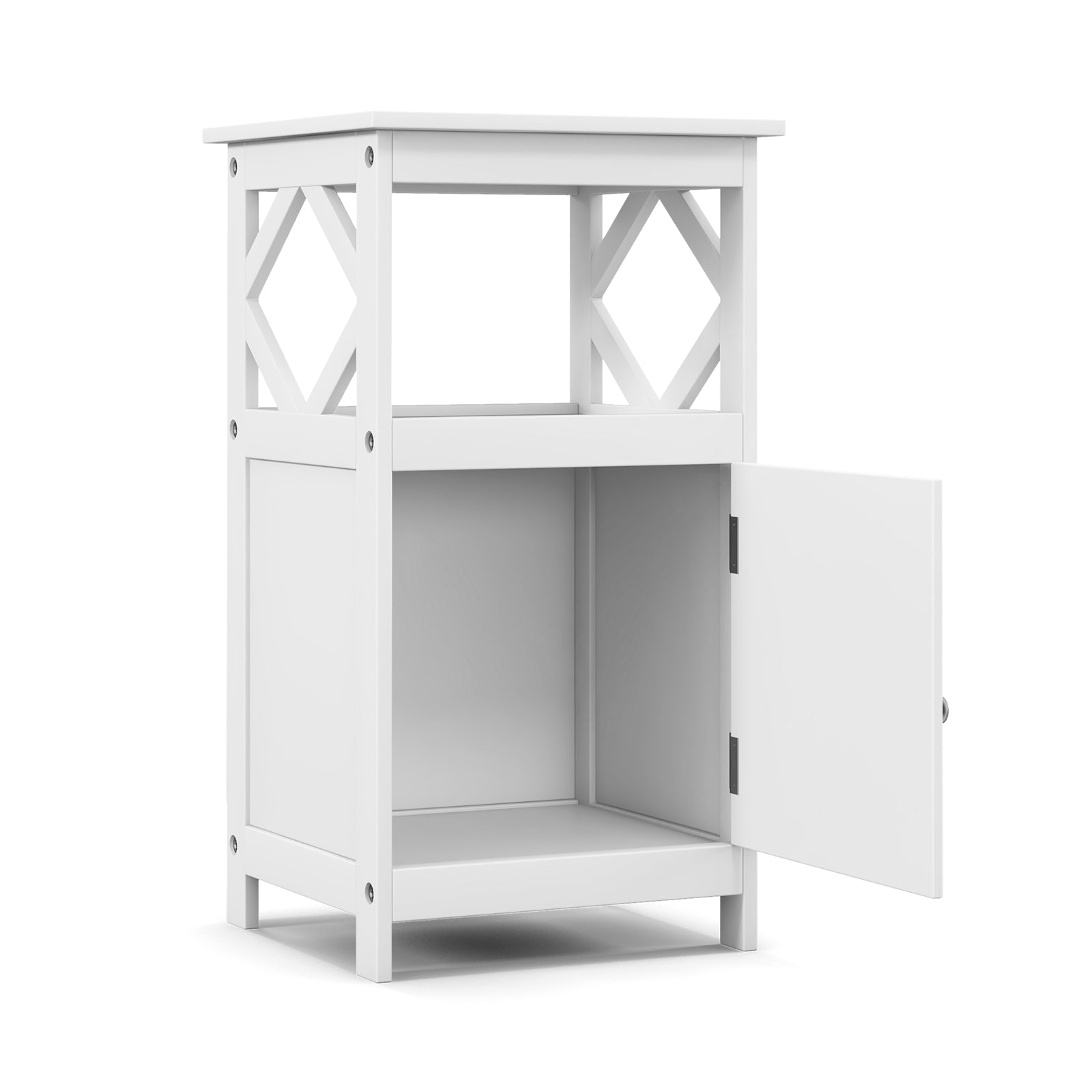 Bathroom Floor Cabinet with Open Compartment and Single Door-White