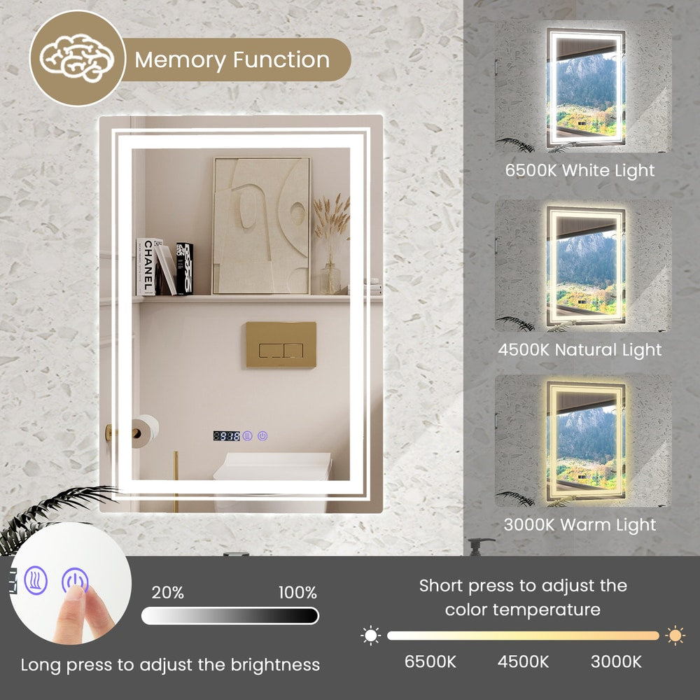 The bathroom vanity mirror showing three colour temperature options: cool white, natural, and warm light