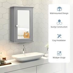 Bathroom Medicine Cabinet with Mirror and Adjustable Shelf in Grey
