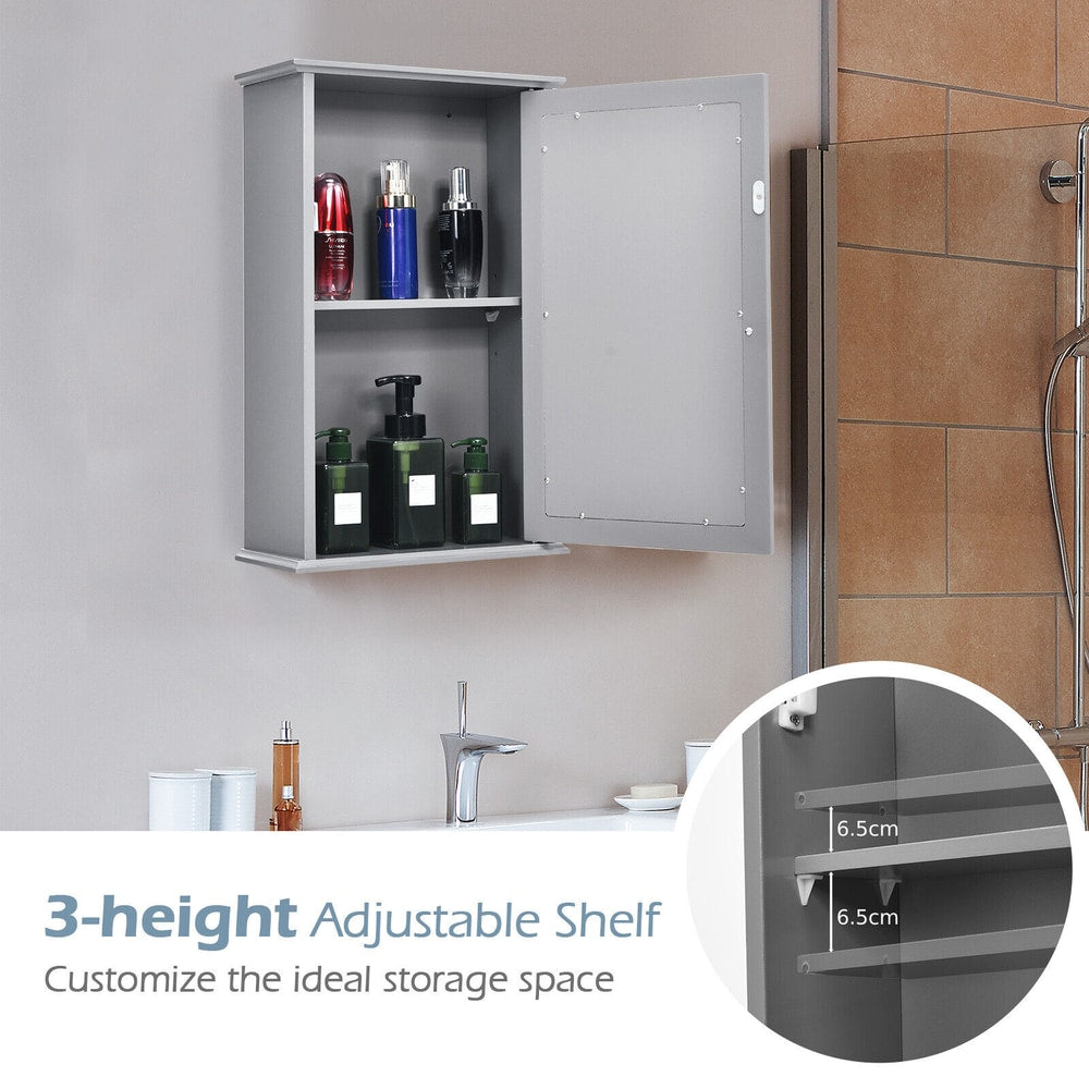 Bathroom Medicine Cabinet with Mirror and Adjustable Shelf in Grey