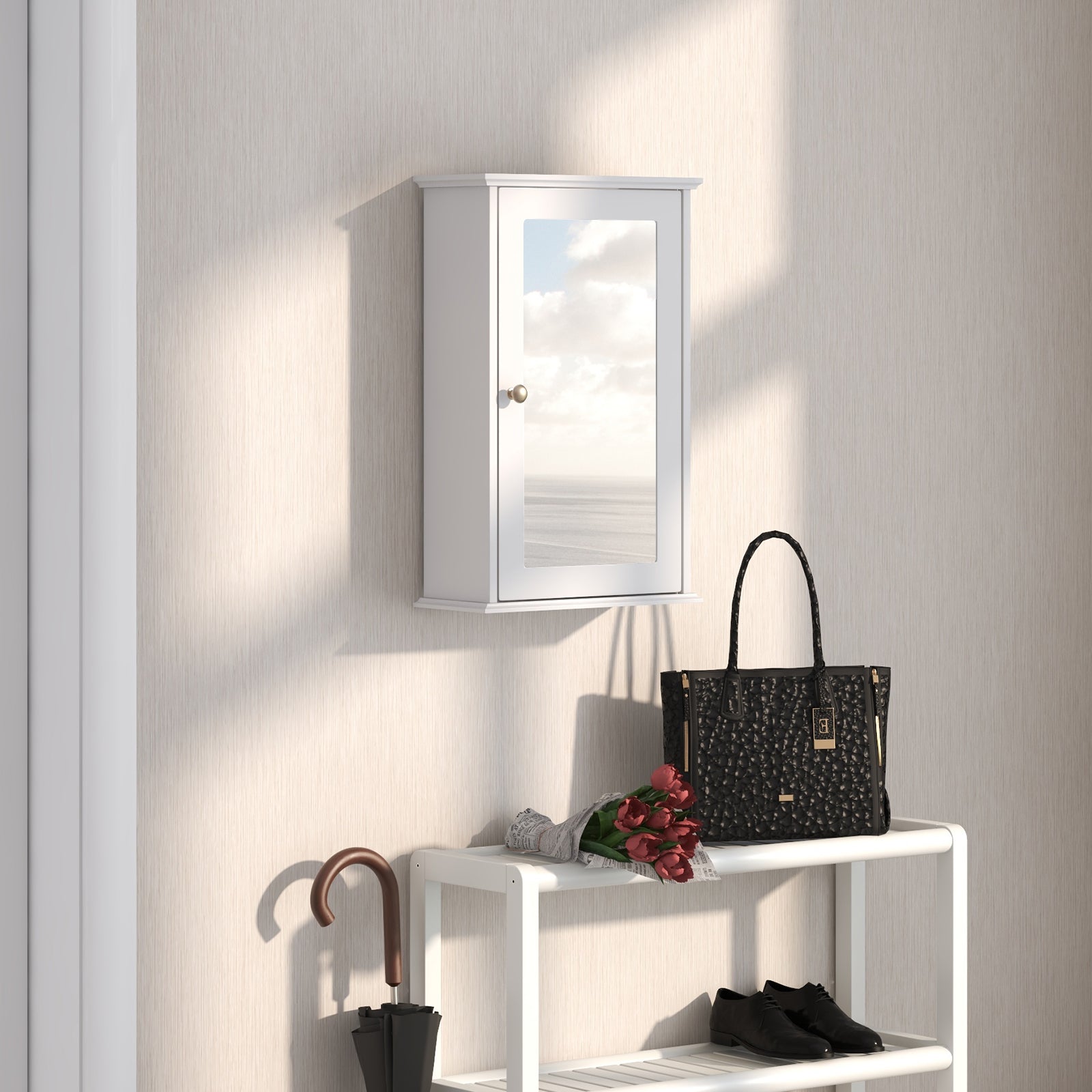 Bathroom Medicine Cabinet with Mirror and Adjustable Shelf-White