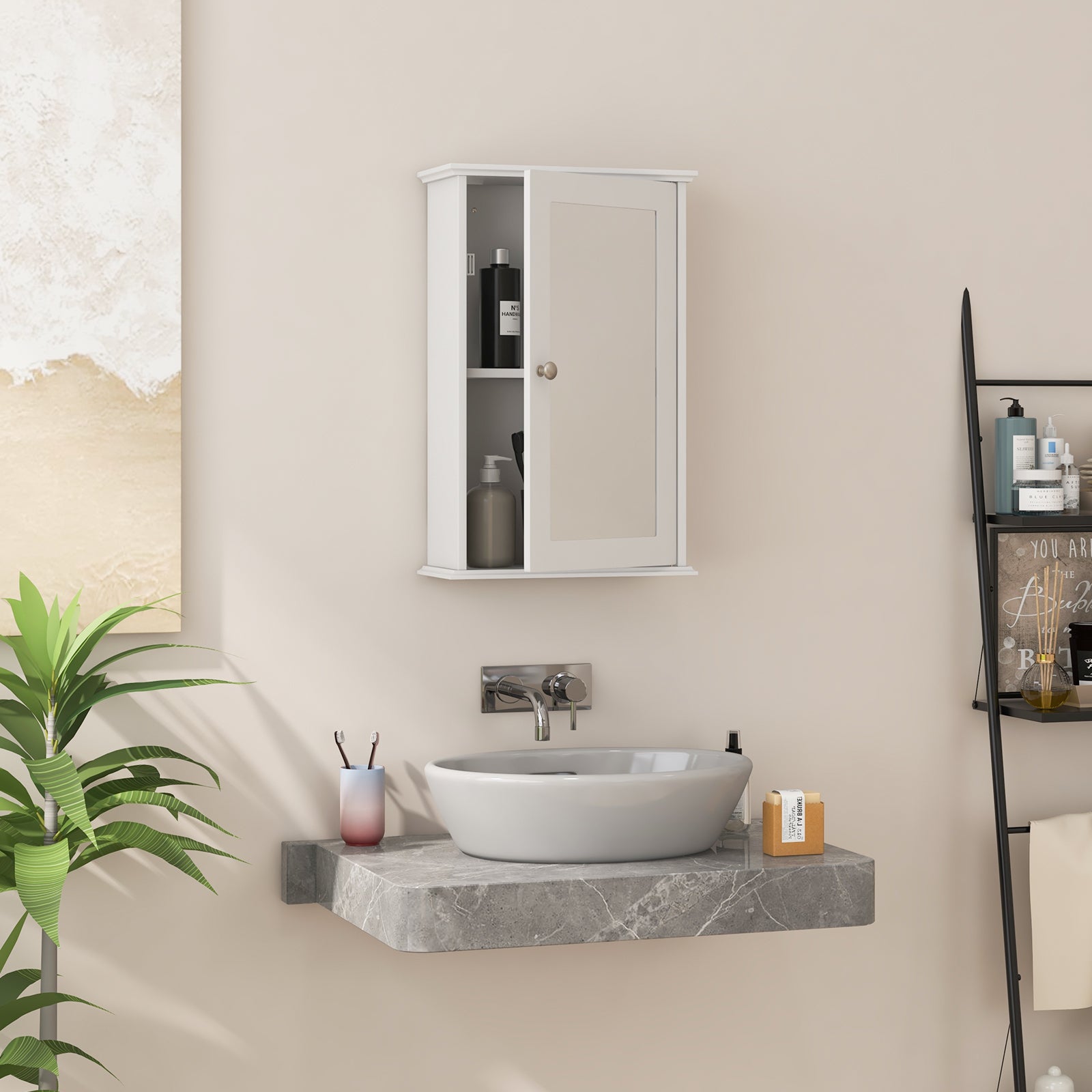 Bathroom Medicine Cabinet with Mirror and Adjustable Shelf-White