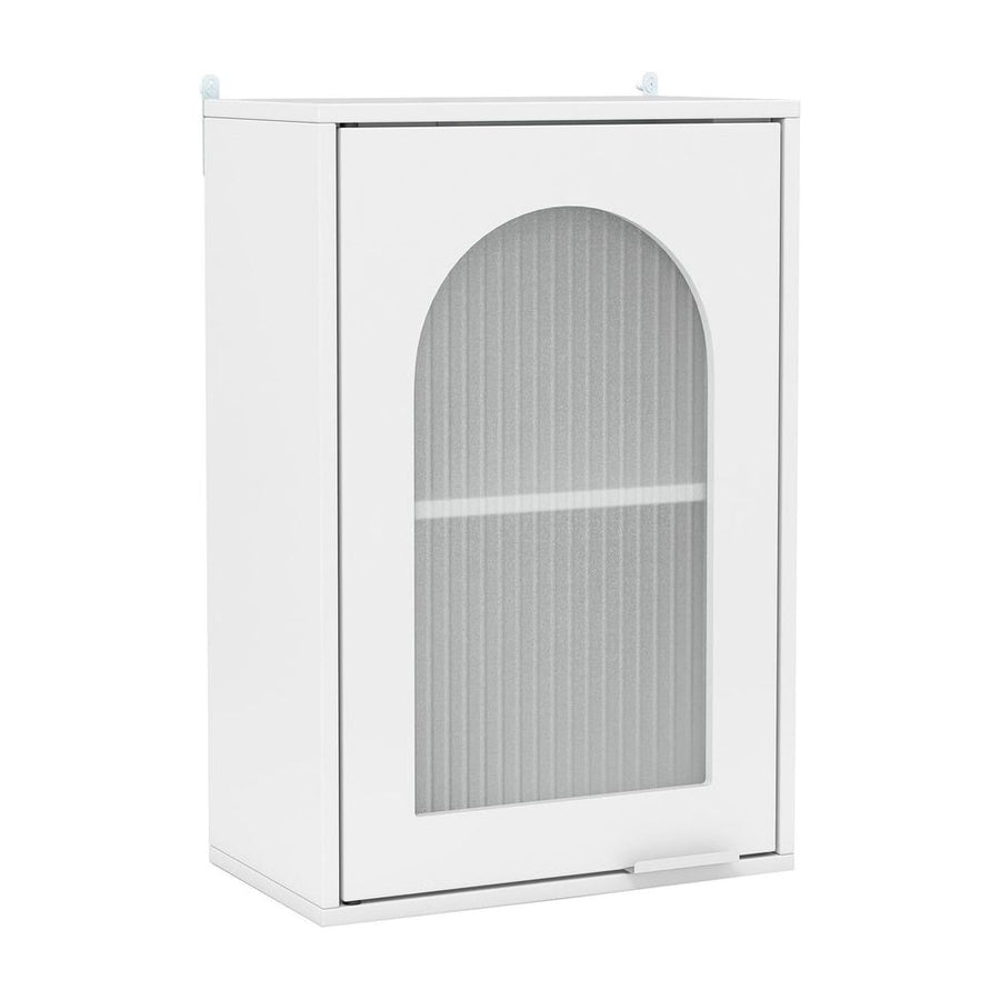 Bathroom Wall Cabinet with Tempered Glass Door and Adjustable Shelf-White