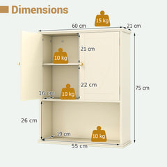Bathroom Wall Cabinet with Open Shelf and Adjustable Shelf-Beige