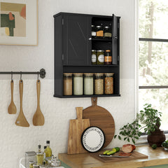 Bathroom Wall Cabinet with Open Shelf and Adjustable Shelf-Black