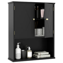 Bathroom Wall Cabinet with Open Shelf and Adjustable Shelf-Black