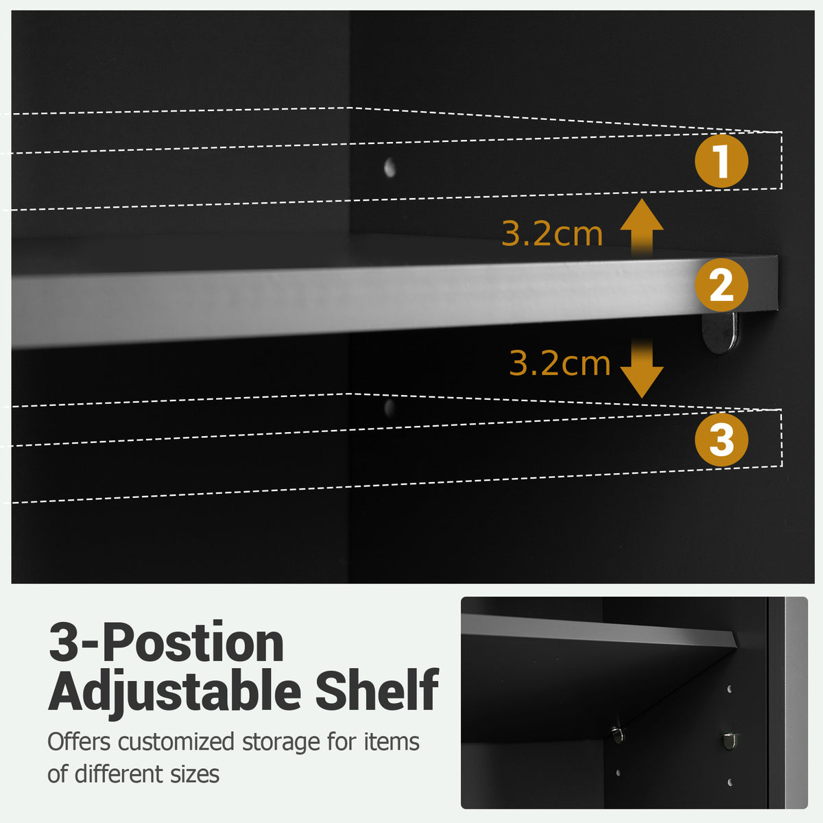 Bathroom Wall Cabinet with Open Shelf and Adjustable Shelf-Black