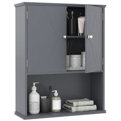 Bathroom Wall Cabinet with Open Shelf and Adjustable Shelf-Grey