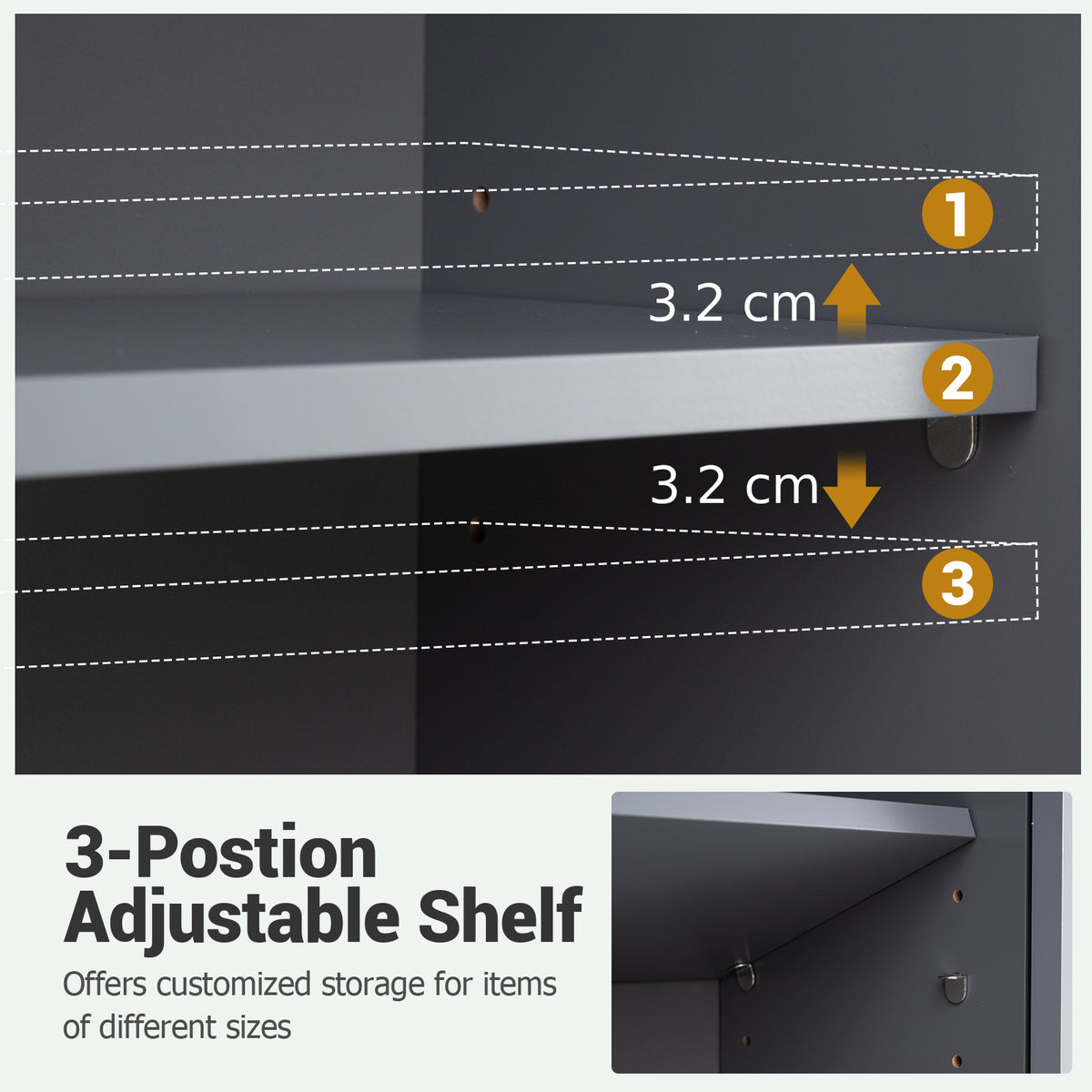 Bathroom Wall Cabinet with Open Shelf and Adjustable Shelf-Grey