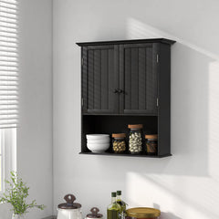 Wall Mounted Bathroom Storage Cabinet with Adjustable Shelf-Black