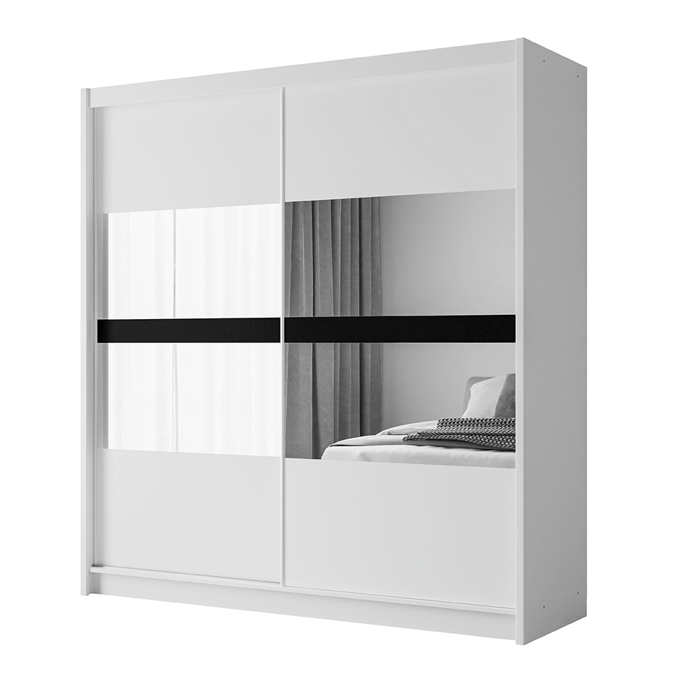 White Mirrored Sliding Door Wardrobe 203cm – DERBY