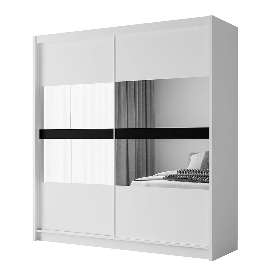 White Mirrored Sliding Door Wardrobe 203cm – DERBY