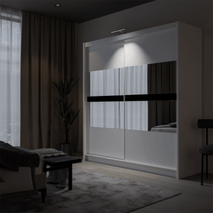 White Mirrored Sliding Door Wardrobe 203cm – DERBY