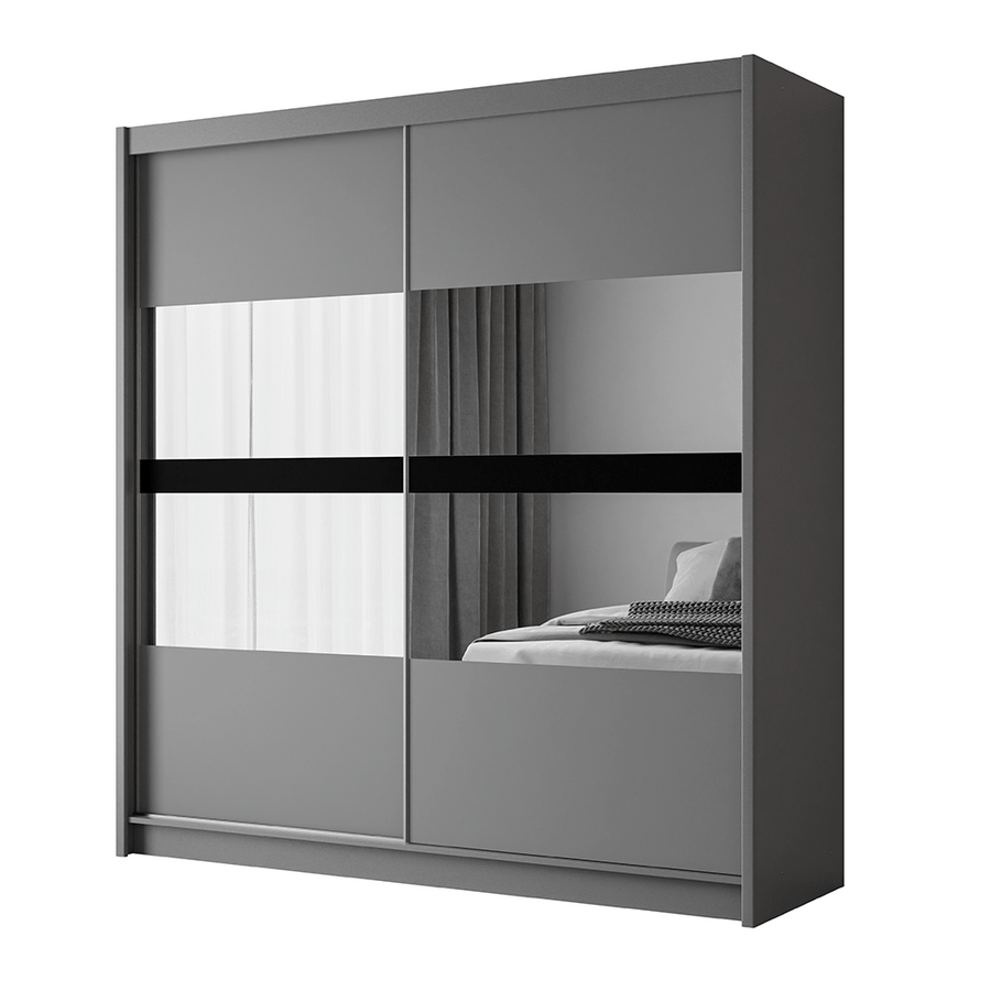 Graphite Mirrored Sliding Door Wardrobe 203cm – DERBY