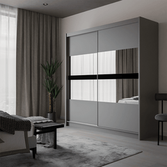 Graphite Mirrored Sliding Door Wardrobe 203cm – DERBY
