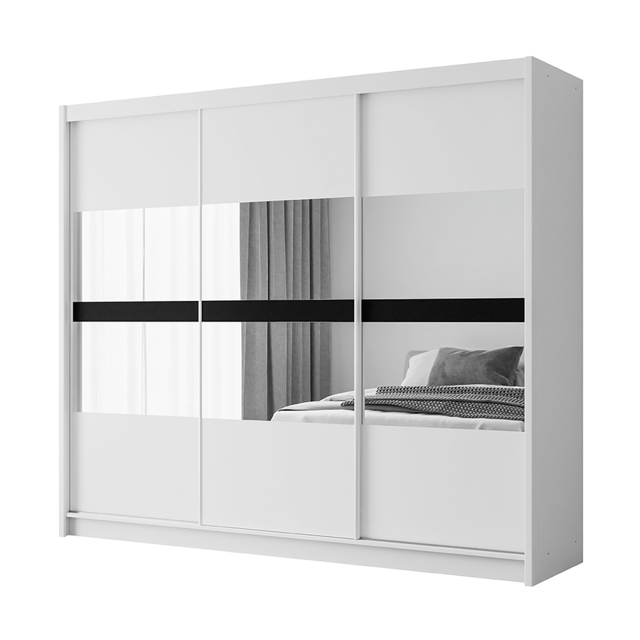 White Mirrored Sliding Door Wardrobe 250cm – DERBY