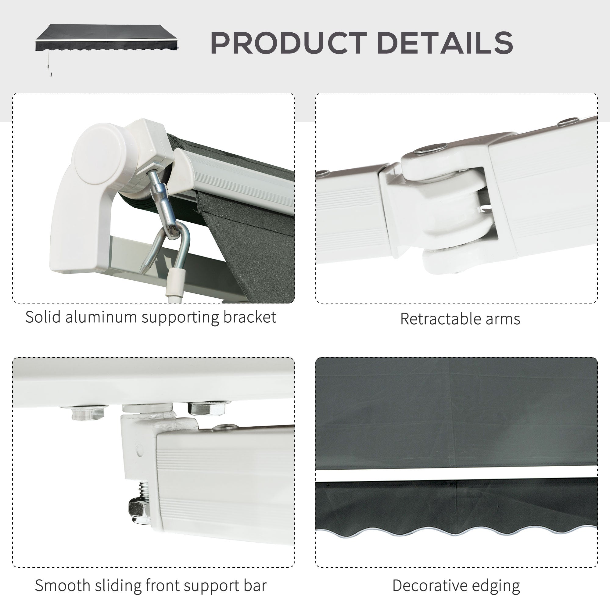 Outsunny 3.5M x 2.5M Manual Awning Canopy Retractable Sun Shade Shelter for Garden Patio