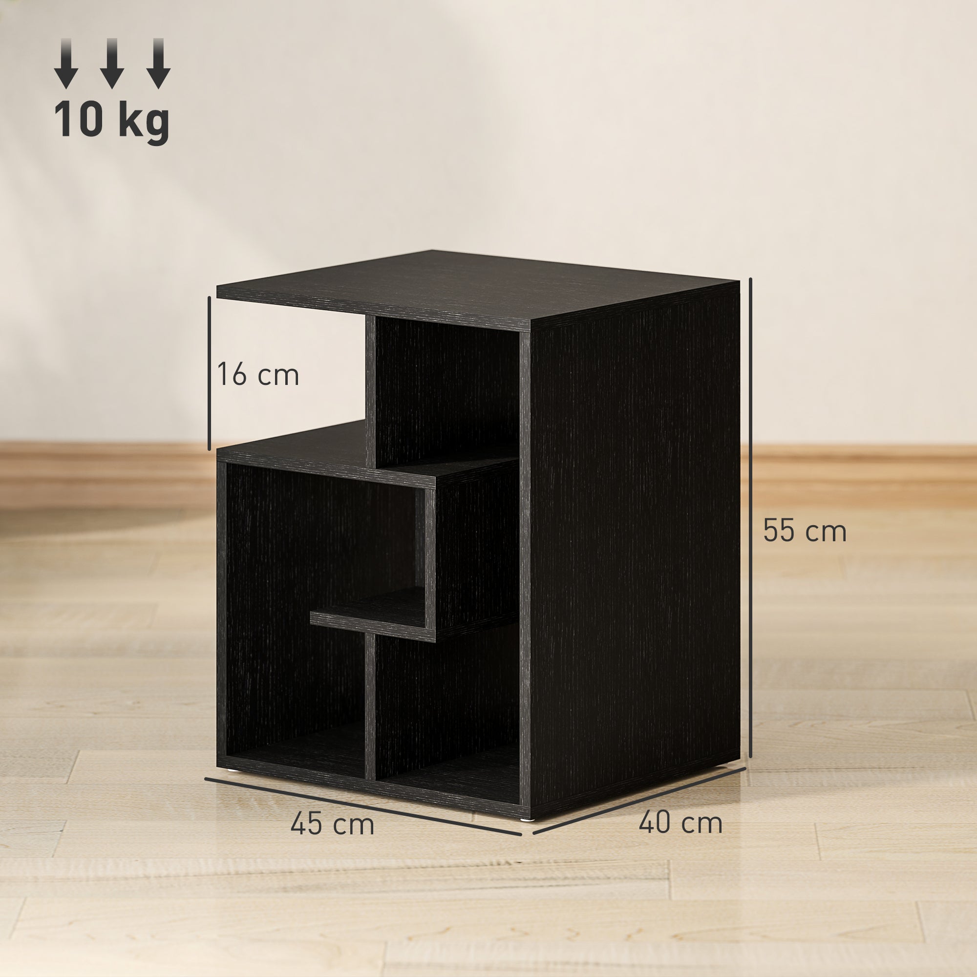 HOMCOM Side Table, 3 Tier End Table with Open Storage Shelves for Living Room, Bedroom, Black