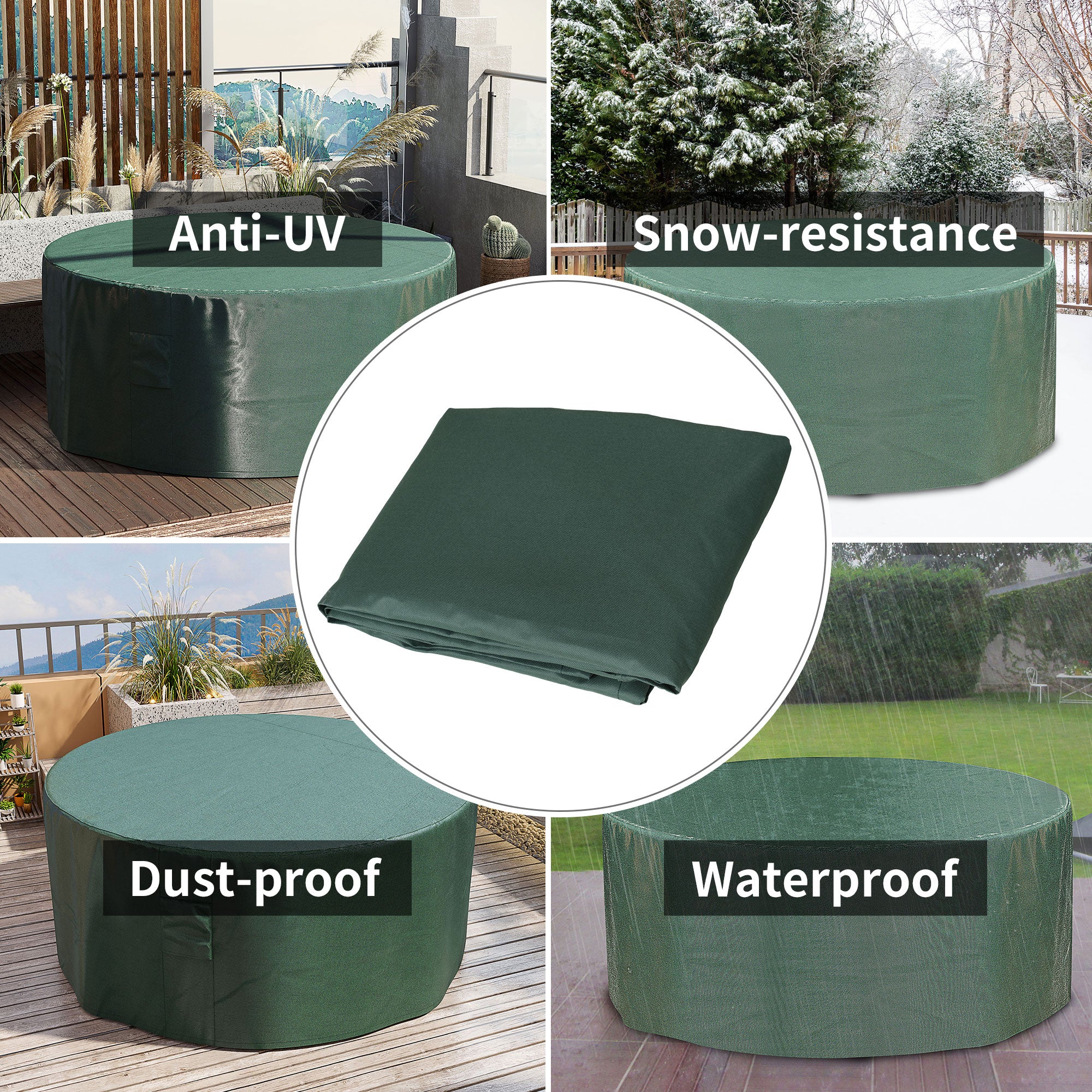 Outsunny Garden Patio Large Furniture Set Round Cover 600D Oxford Waterproof, √ê¬§193 x 80H cm, Green