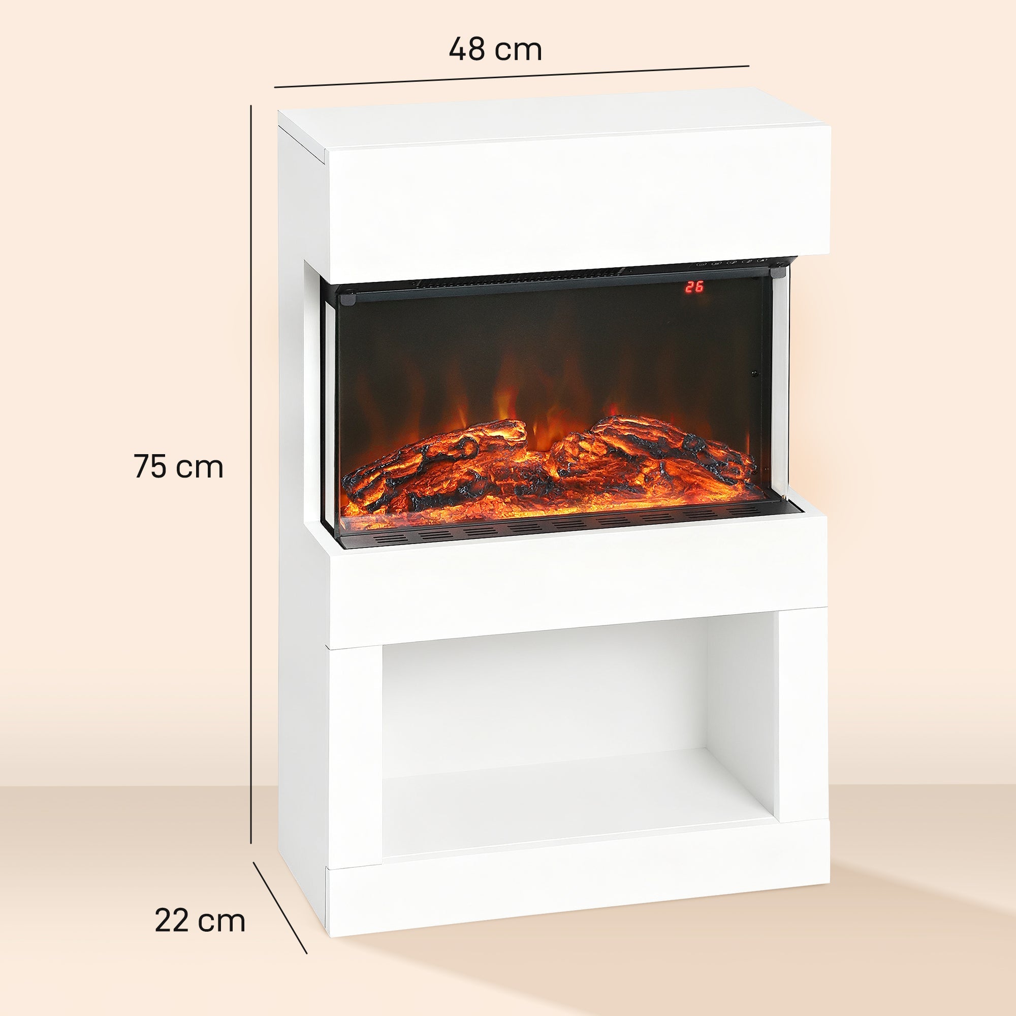 HOMCOM 19" Electric Fireplace with Surround, 3D Flame Effect, 6 Colours & 3 Brightness Levels, 1000W/2000W White Electric Fire and Mantel Reach up to 30ã¡ Space with Remote & Timer, 3 Sided View