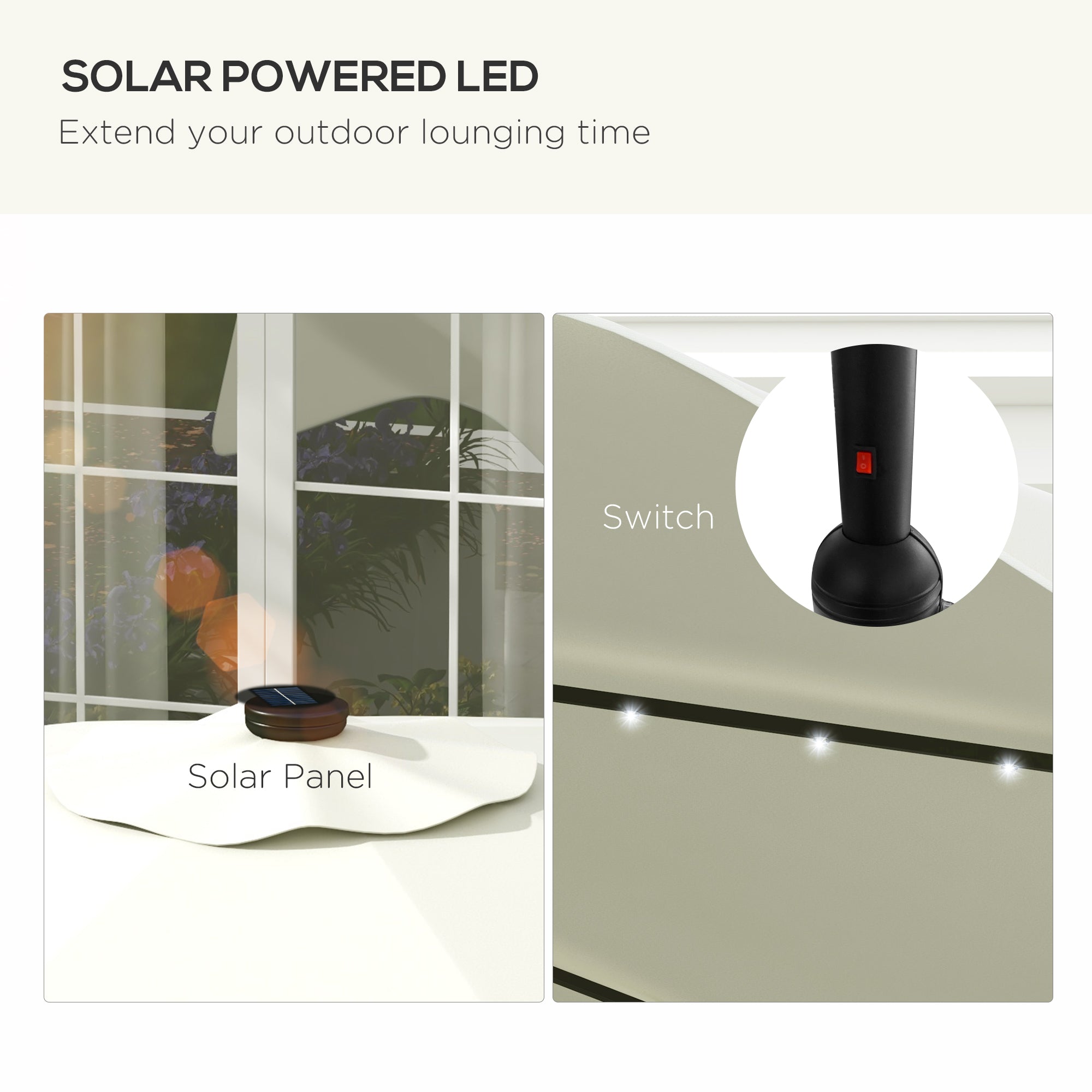 Outsunny Solar Patio Umbrella with LED and Tilt, Outdoor Market Table Umbrella Parasol with Crank, 3 x 3 (m), Cream White