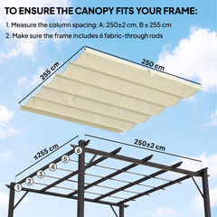 Outsunny Retractable Pergola Cover, 2.55 x 2.5 m Replacement Canopy Fabric for 3 x 3 m Frame, Roof Top Only, Cream White
