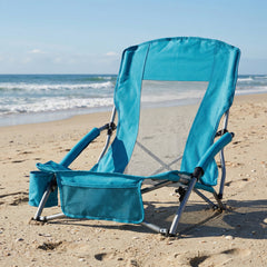 Beach Chair Set of 2 with Padded Armrests and Storage Pocket-Blue